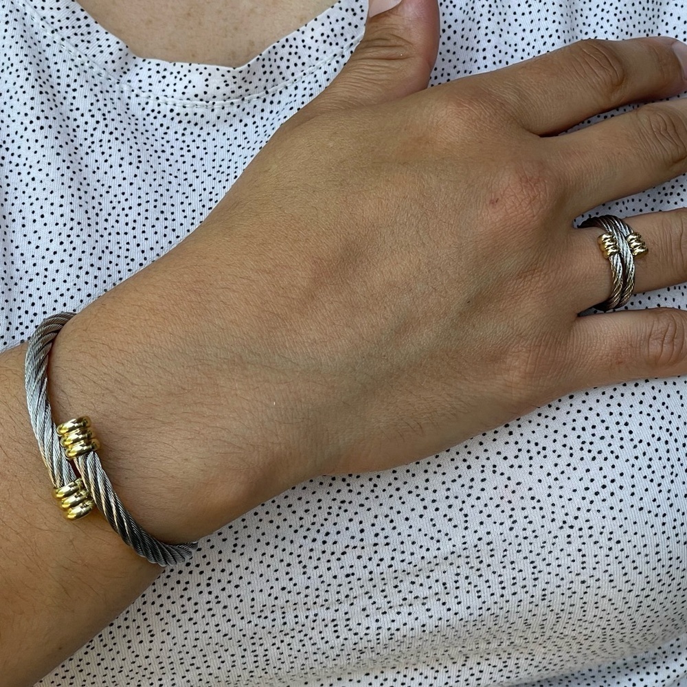 New Titanium Cable Wire Flexible Bracelet and Ring Set Gift For Her